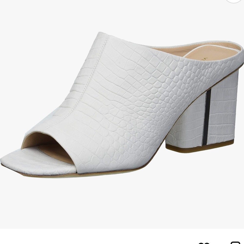 Via Spiga Hennie Croc-Embossed Block Heel Mules White Size 9.5 NIB